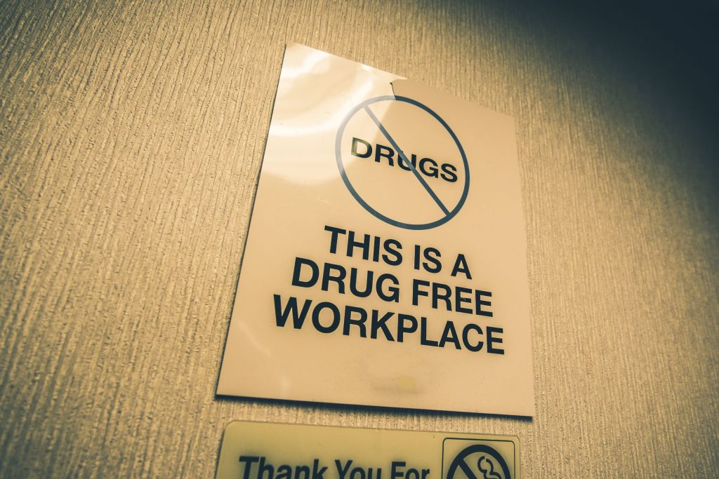 Drug Free Workplace Office Sign. Drugs Prohibited.